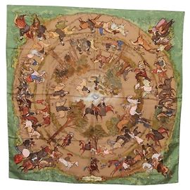 Hermès HERMES Carre 90 Scarf Silk Green Auth 199701M Verde