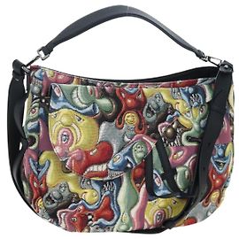 Christian Dior Saddle Bag Jacquard 2way Kenny Schaaf Multicolor Auth 203185SAM Silvery Multiple colors
