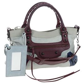 BALENCIAGA Bolsa de mão The First em couro 2way Cinza 103208 Auth ep16202V Marrom