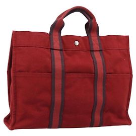 Hermès Bolsa HERMES Fourre Tout MM Canvas Vermelho Prata Auth gh2382 Prata Vermelho