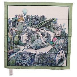 Sciarpa GUCCI Yuko Higuchi GG in seta Verde Bianco 863477 Auth 204930M Bianco Verde