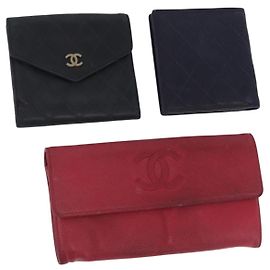 Portafoglio CHANEL in pelle Set di 3 Nero Rosso Blu Navy CC Auth bs37285 Nero Rosso Blu navy