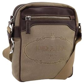 PRADA Shoulder Bag Canvas Brown Silver Auth mr2938 Brown Silvery