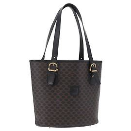 Céline CELINE Macadam Canvas Tote Bag PVC Leder Schwarz Gold Auth 206040V Schwarz Golden