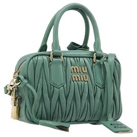 Bolsa de Mão Miu Miu Matelassé Arkady em Couro 2way Verde Ouro Auth 204302SAM Dourado Verde
