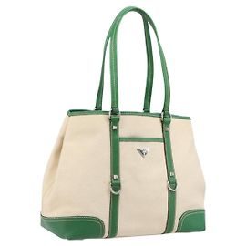 PRADA Tote Bag Canvas Beige Green Auth gh2350 Beige Green