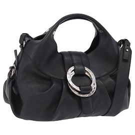 Bulgari BVLGARI Chandra Handtasche Leder 2way Schwarz Silber Authentisch 204605V Schwarz Silber