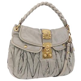 Bolsa de Mão Miu Miu Matelassé em Couro 2way Cinza Tom Dourado Auth ar14167V Marrom Outro