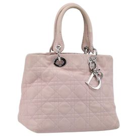Bolsa de mão Christian Dior Lady Dior em couro rosa prata Auth ep16226 Prata Rosa