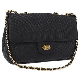 Borsa a tracolla con catena Bally in pelle nera e tono oro Auth BA16159A Nero Altro