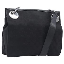 GUCCI GG Canvas Shoulder Bag Black Silver 120841 Auth 204749A Black Silvery