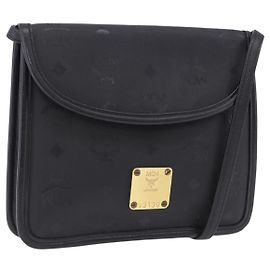 Bolsa de Ombro MCM Vicetos PVC Couro Preto Tom Dourado Auth 203593 Preto Outro