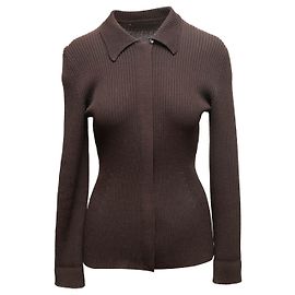 Brown Prada Collared Rib Knit Wool Cardigan Size IT 42 Brown
