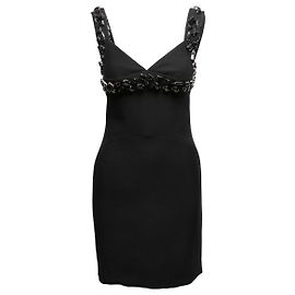 Black Prada Wool & Silk-Blend Jewel-Embellished Dress Size IT 38 Black