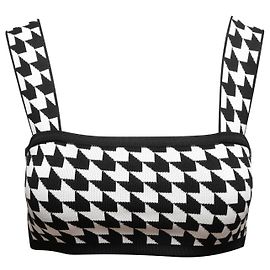 Crop top in maglia pied-de-poule bianco e nero Balmain Taglia FR 36 Nero