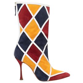Multicolor Manolo Blahnik Harlequin Suede Pointed-Toe Boots Size 40 Multiple colors
