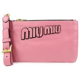 Miu Miu Logo Chain Clutch Shearling Pink