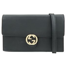 Carteira Gucci Interlocking Wallet on Chain em couro Preto