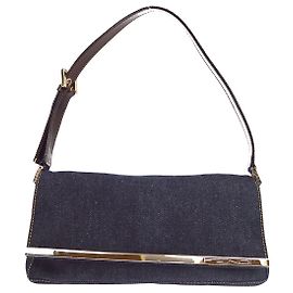 Bolsa Baguette Convertible Fendi Denim Medium Azul
