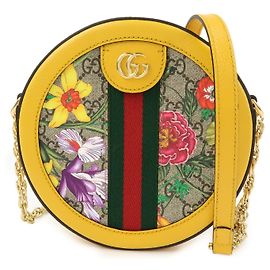 Gucci Ophidia Round Flora GG Coated Canvas Mini Jaune