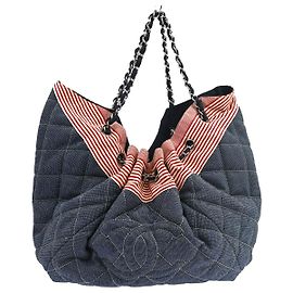 Chanel Stretch Spirit Cabas Quilted Denim Large Blue