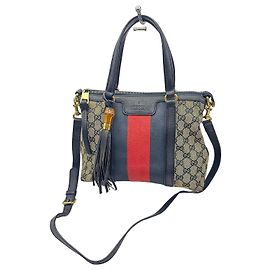 Sac Boston Gucci en toile monogramme à rayures Noir Rouge Beige