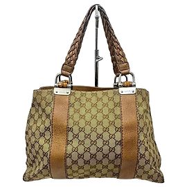 Saco Tote Gucci Abbey Monogram Canvas Bamboo Marrom Monograma