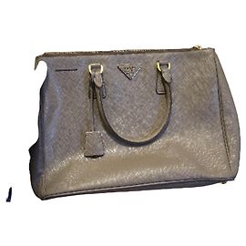 Prada Saffiano Leather Handbag Grey Grey