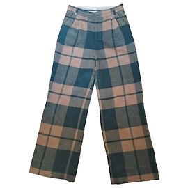 Autre Marque RABENS SALONER Plaid Wool Blend Trousers Brown Green