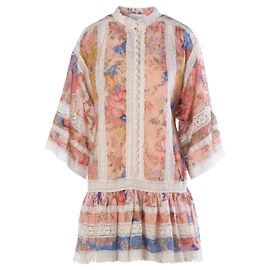 Vestido corto de algodón floral con ribete de encaje Zimmermann August Otro