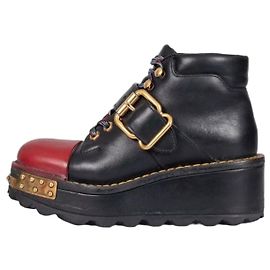 Stivaletti platform stringati in pelle nera Prada Sz.36 usati Altro