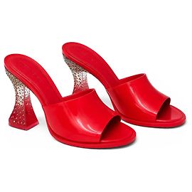 Bottega Veneta Red Patent Leather Crystal Heel Mules Red