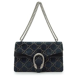 Gucci Borsa a tracolla Dionysus in velluto blu con ritagli, monogramma GG e catena Blu
