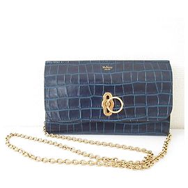 Mulberry Amberley Shiny Small Croc Embossed 2way Shoulder Bag Blue Navy blue