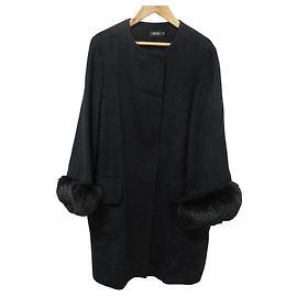 Autre Marque M・fil Fox Fur Cuffs Alpaca Wool Collarless Coat Black