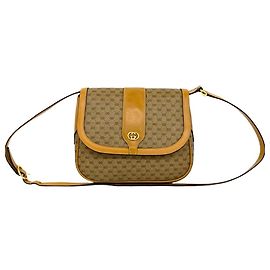 Gucci Vintage Micro GG Logo Leather Shoulder Bag Brown