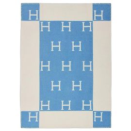 Manta para bebé Hermès Avalon de lana y cashmere Blanco Azul