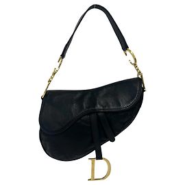 Borsa semi-spalla in pelle con logo Saddle Christian Dior Nero
