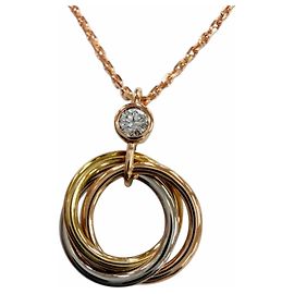 Collier Pendentif Cartier Trinity Diamants Doré