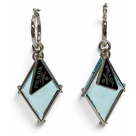 Boucles d'oreilles Prada Bluegrass avec plaque logo triangle Bleu