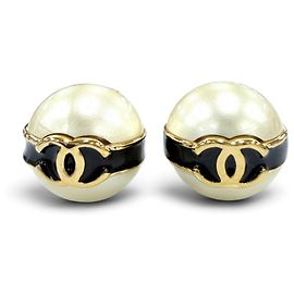 Brincos Chanel B24 Coco Mark Eco Pearl Black Line Preto Dourado