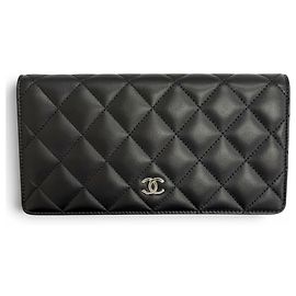 Chanel Black Lambskin Long Wallet Black