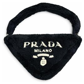 Sac Prada en tissu éponge bleu marine avec logo triangle Bleu Marine