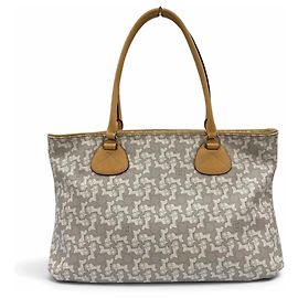 Céline Celine Old Celine Sulky Logogram Carriage Pattern Leather Tote Bag Brown Grey