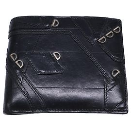 Christian Dior Dior Homme Leather Patchwork Bi-fold Wallet Black