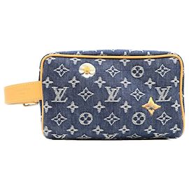 Necessaire Louis Vuitton Monogram Denim Flower Locker Blu scuro