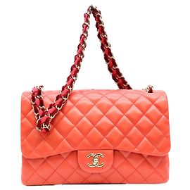 Bolsa de ombro Chanel em pele de cordeiro vermelha Vermelho