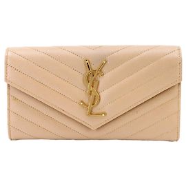Carteira bi-fold em couro bege Yves Saint Laurent Bege