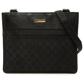 Borsa a tracolla Gucci in tela GG nera e vitello Nero