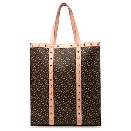 Burberry Brown TB Monogram E Canvas und Leder Tote mit Nieten, vertikal Andere